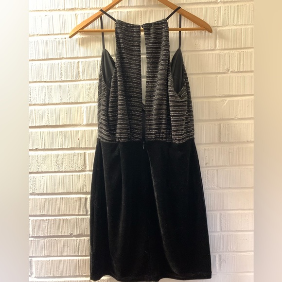 Velvet Mini Dress by LUSH Black with Silver Tinsel Metallic Sparkle Stripe M - Picture 3 of 7